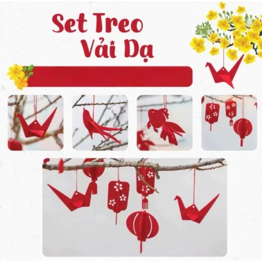 Set Dây Treo Vải Dạ Đỏ 17 Chi Tiết Trang Trí Tết – Chim Én, Hạc, Đèn Lồng, Nhà Cửa, Quán Cafe, Lớp Học, 9.000₫