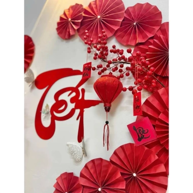 Set Decor Tết 2.026 Cổ Truyền Bính Ngọ Tài Lộc - Phụ Kiện Treo Tường cho Quán Cafe, Nhà Hàng - Giá 180.000 VND 6
