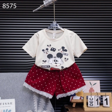 Set đồ bé gái 10-55kg áo thun Mickey ngộ nghĩnh và quần chấm bi ren - Giá 171k 5