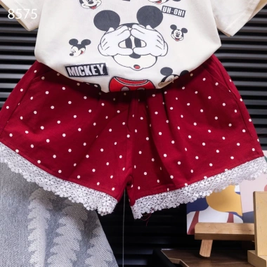 Set đồ bé gái 10-55kg áo thun Mickey ngộ nghĩnh và quần chấm bi ren - Giá 171k 6