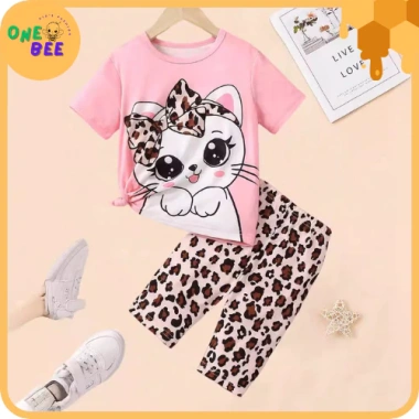 Set Đồ Bé Gái Áo Thun Kitty+Quần Short Da Báo-Thời Trang Dễ Thương, Giá 136.500đ