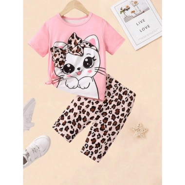 Set Đồ Bé Gái Áo Thun Kitty+Quần Short Da Báo-Thời Trang Dễ Thương, Giá 136.500đ