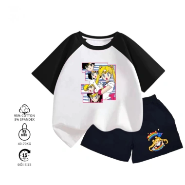 Set đồ bé gái Thủy thủ mặt trăng – Quần + áo thun cotton thoáng mát 15-40kg, giá ưu đãi 190.000 VND 9