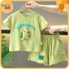 Set Đồ Bé Trai Hè Áo Ngắn Tay & Quần Short Hàn Quốc Hình Khủng Long Dễ Thương