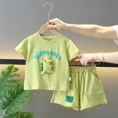 Set Đồ Bé Trai Hè Áo Ngắn Tay & Quần Short Hàn Quốc Hình Khủng Long Dễ Thương 3