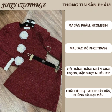 Set đồ bộ nữ dạ màu đỏ phối hoa chân váy - Jully HCOM3.684, thời trang, 529k 2