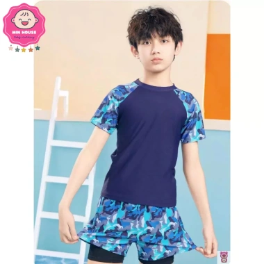 Set đồ bơi 2 mảnh 10-38kg cho bé trai - Màu loang, chữ nổi bật, quần 2 lớp, đi biển du lịch 2
