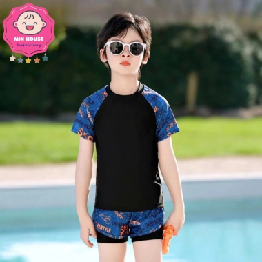 Set đồ bơi 2 mảnh 10-38kg cho bé trai - Màu loang, chữ nổi bật, quần 2 lớp, đi biển du lịch 3
