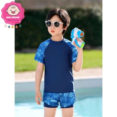 Set đồ bơi 2 mảnh 10-38kg cho bé trai - Màu loang, chữ nổi bật, quần 2 lớp, đi biển du lịch 4