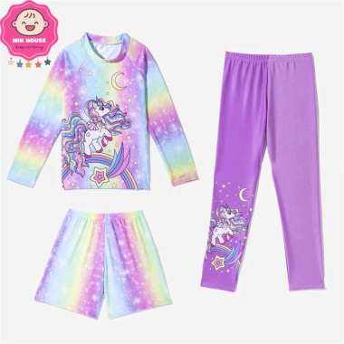 Set đồ bơi 3 chi tiết áo tay dài, quần dài, quần đùi cho bé gái 14-35kg dưới 1m35 - Đi biển, đi bơi giá ưu đãi 209.000₫ 2