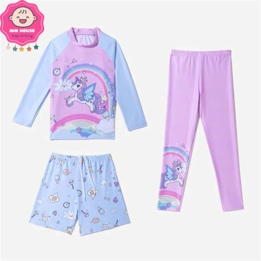 Set đồ bơi 3 chi tiết áo tay dài, quần dài, quần đùi cho bé gái 14-35kg dưới 1m35 - Đi biển, đi bơi giá ưu đãi 209.000₫ 3