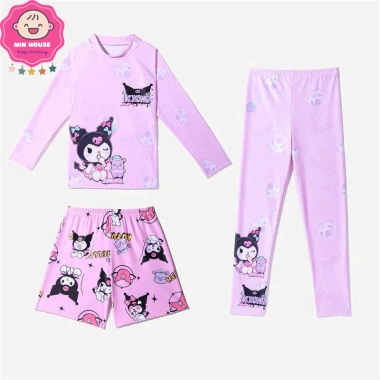 Set đồ bơi 3 chi tiết áo tay dài, quần dài, quần đùi cho bé gái 14-35kg dưới 1m35 - Đi biển, đi bơi giá ưu đãi 209.000₫ 4