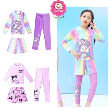 Set đồ bơi 3 chi tiết áo tay dài, quần dài, quần đùi cho bé gái 14-35kg dưới 1m35 - Đi biển, đi bơi giá ưu đãi 209.000₫ 6