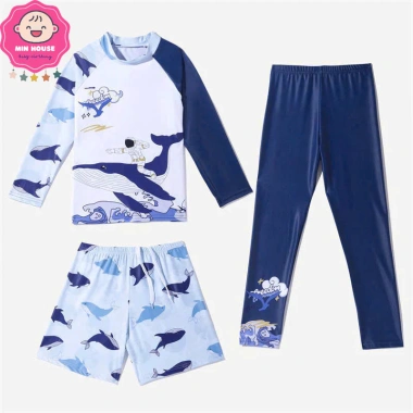Set đồ bơi 3 món bé trai 15-30kg dưới 1m35 - áo tay dài, quần dài, quần đùi, 199k 2