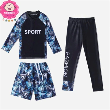 Set đồ bơi 3 món bé trai 15-30kg dưới 1m35 - áo tay dài, quần dài, quần đùi, 199k 3