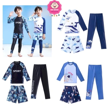 Set đồ bơi 3 món bé trai 15-30kg dưới 1m35 - áo tay dài, quần dài, quần đùi, 199k 6