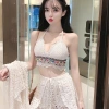 Set đồ đi biển áo choàng, quần ren, áo bra viền thổ cẩm - bikini bán tách 99k