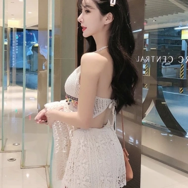 Set đồ đi biển áo choàng, quần ren, áo bra viền thổ cẩm - bikini bán tách 99k