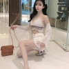 Set đồ đi biển áo choàng, quần ren, áo bra viền thổ cẩm - bikini bán tách 99k 4