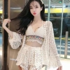 Set đồ đi biển áo choàng, quần ren, áo bra viền thổ cẩm - bikini bán tách 99k 6