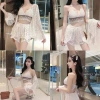 Set đồ đi biển áo choàng, quần ren, áo bra viền thổ cẩm - bikini bán tách 99k 9