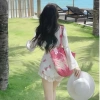 Set Đồ Đi Biển Nữ EMMA Xinh Xắn 3 Món Hoạ Tiết Hoa, Tặng Hoa Lan Đính Áo, Giá 189k 2
