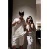 Set đồ đôi áo sơ mi rộng sọc kẻ, váy hai giây đệm ngực, dáng dài cá tính du lịch