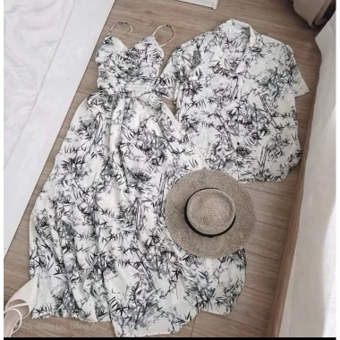 Set đồ đôi áo váy cặp đôi đi biển lụa họa tiết in siêu đẹp Giá 399k 3