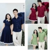 Set đồ đôi áo váy sơ mi đỏ viền trắng Bigsize nam nữ Giáng sinh Tết 199k