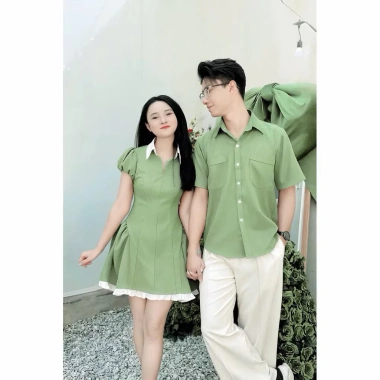 Set đồ đôi áo váy sơ mi đỏ viền trắng Bigsize nam nữ Giáng sinh Tết 199k 6