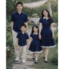 Set đồ đôi couple size lớn nam 110kg nữ 90kg, đồng phục gia đình xanh navy béo trắng dài xinh