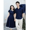 Set đồ đôi couple size lớn nam 110kg nữ 90kg, đồng phục gia đình xanh navy béo trắng dài xinh 2