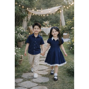 Set đồ đôi couple size lớn nam 110kg nữ 90kg, đồng phục gia đình xanh navy béo trắng dài xinh 3