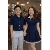 Set đồ đôi couple size lớn nam 110kg nữ 90kg, đồng phục gia đình xanh navy béo trắng dài xinh 6