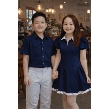 Set đồ đôi couple size lớn nam 110kg nữ 90kg, đồng phục gia đình xanh navy béo trắng dài xinh 6