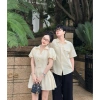 Set Đồ Đôi Đi Tiệc Kem Cotton Tay Bồng Đính Nơ Forever Couple Nữ max 90kg Nam max 110kg