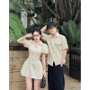 Set Đồ Đôi Đi Tiệc Kem Cotton Tay Bồng Đính Nơ Forever Couple Nữ max 90kg Nam max 110kg 3