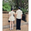 Set Đồ Đôi Đi Tiệc Kem Cotton Tay Bồng Đính Nơ Forever Couple Nữ max 90kg Nam max 110kg 6