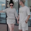 Set Đồ Đôi ESS Trend Áo Váy Quần Cotton Mềm Dày Dặn Dáng Rộng Nam Nữ 159k
