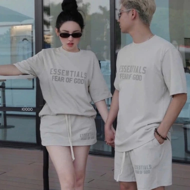 Set Đồ Đôi ESS Trend Áo Váy Quần Cotton Mềm Dày Dặn Dáng Rộng Nam Nữ 159k