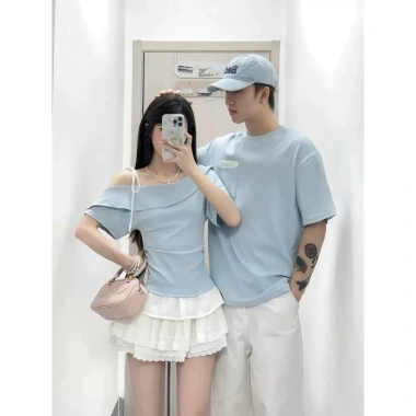 Set đồ đôi gia đình tone xanh biển phối trắng mix match xinh xắn, giảm giá 185k
