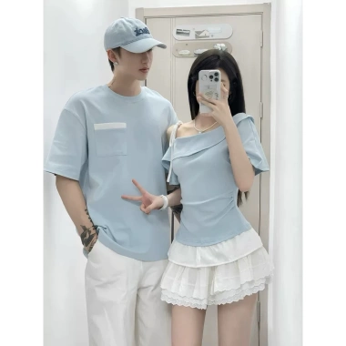 Set đồ đôi gia đình tone xanh biển phối trắng mix match xinh xắn, giảm giá 185k
