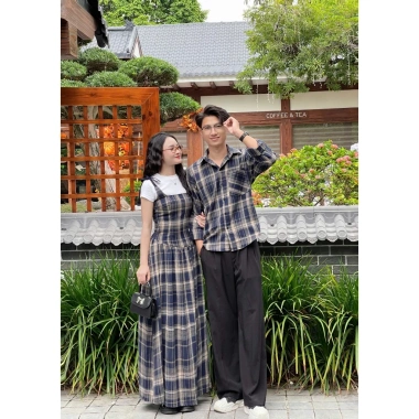 Set đồ đôi kẻ caro Váy yếm nữ & sơ mi nam - VyVy Cloth giá ưu đãi 73,450₫