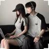 Set đồ đôi nam nữ Hàn Quốc mùa hè PINKLOVE P171 màu ghi xám mix đen thêu chữ thời trang giảm giá 22% 2