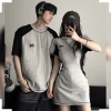 Set đồ đôi nam nữ Hàn Quốc mùa hè PINKLOVE P171 màu ghi xám mix đen thêu chữ thời trang giảm giá 22% 10