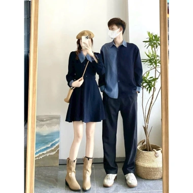 Set đồ đôi navi xanh nhạt kèm belt - DESTINY COUPLE, giảm còn 369k Set đồ đôi navi xanh nhạt kèm belt - DESTINY COUPLE, giảm còn 369k
