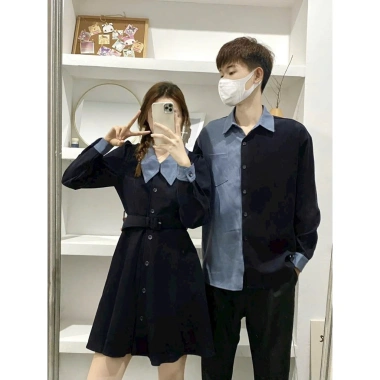 Set đồ đôi navi xanh nhạt kèm belt - DESTINY COUPLE, giảm còn 369k