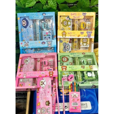 Set Đồ Dùng Học Tập 7 Món Hộp Bút, Bút Chì, Sáp Màu, Tẩy, Gọt Chì, Thước Kẻ - Quà Bé 29.900₫