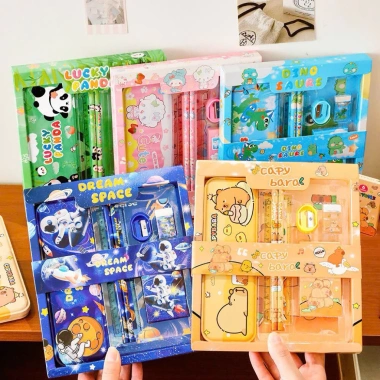 Set Đồ Dùng Học Tập 7 Món Hộp Bút, Bút Chì, Sáp Màu, Tẩy, Gọt Chì, Thước Kẻ - Quà Bé 29.900₫