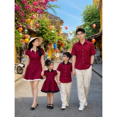 Set đồ gia đình đỏ cổ viền bèo xinh - FOREVER COUPLE, chỉ 149k